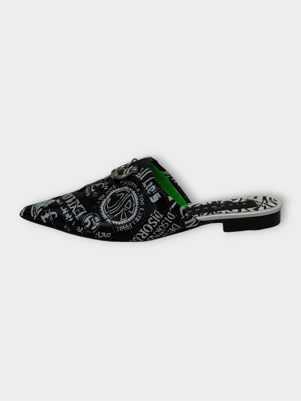 John Richmond Graffiti Print Woven Leather Pointed Mules